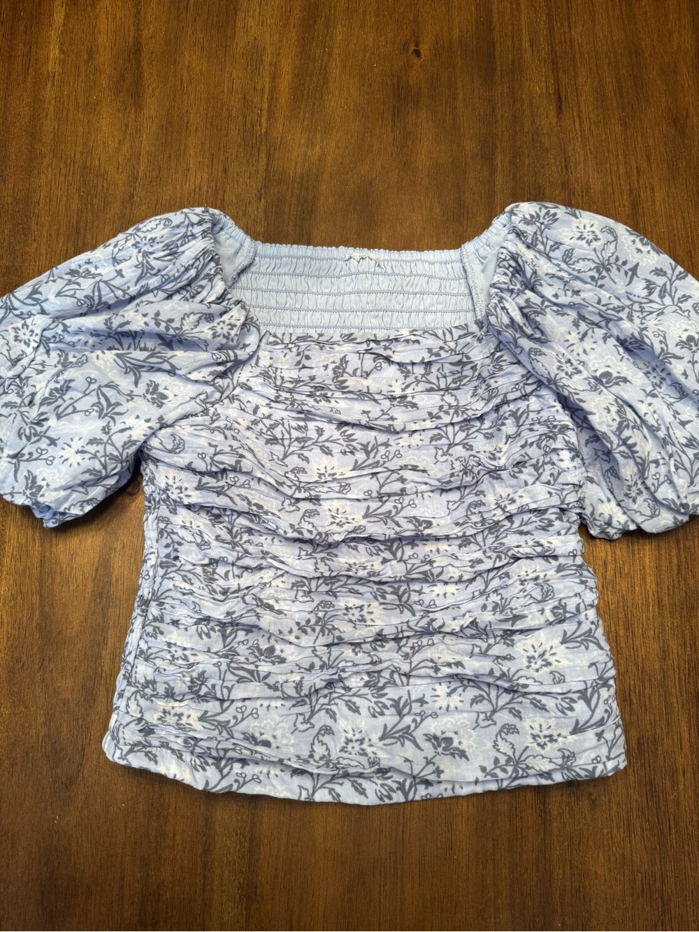 Abercrombie Kids Light Blue Floral Smocked Puff Sleeve Blouse